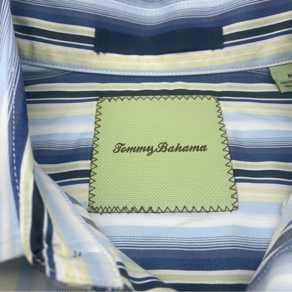 Tommy Bahama Mens Long Sleeve Button Up Blue And Yellow Striped Shirt Medium - Picture 5 of 5
